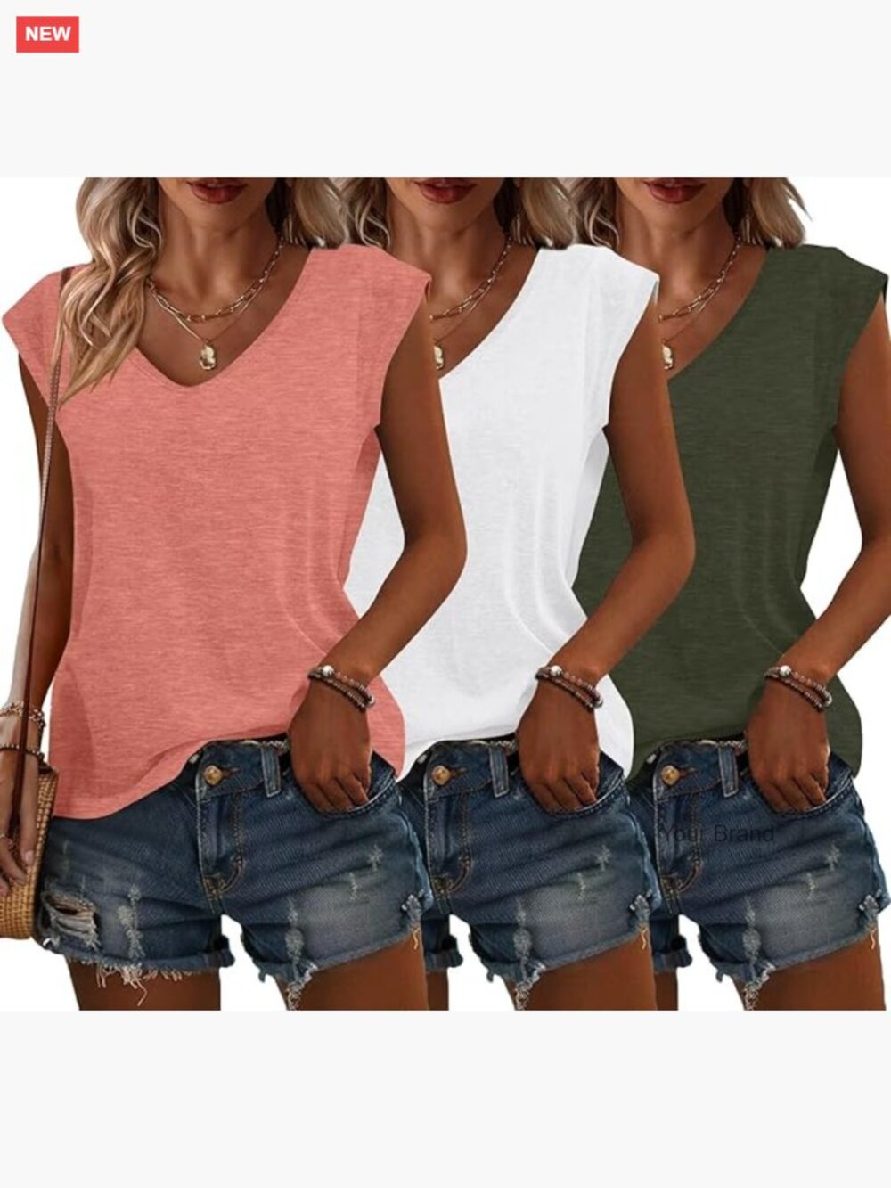 3 Pack Womens Cap Sleeve V Neck T Shirts Summer Spring Outfits Beach Vacation